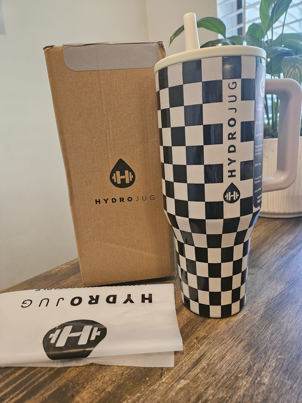 HydroJug 40oz Black & White Gingham Insulated Tumbler